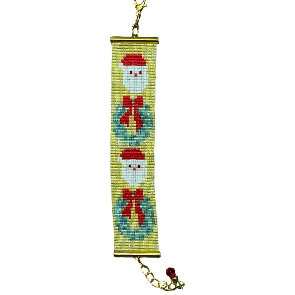 Christmas holidays Hand woven handcrafted  beaded adjustable cuff bracelet - Picture 4 of 4